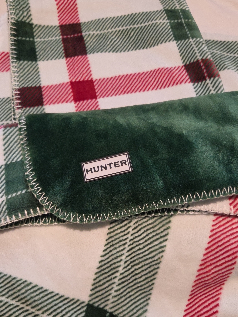 Hunter | Red, White,  Green Plaid & Hunter Green Solid Throw 50" X 70"